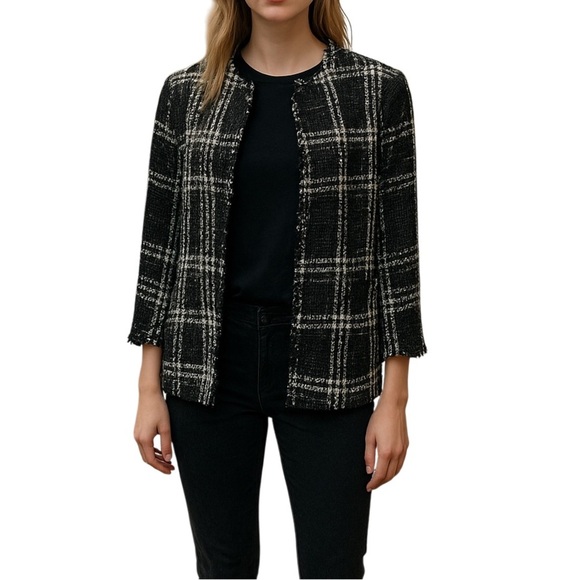 Frank Lyman Tweed Open Blazer Black - Picture 1 of 10